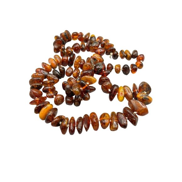 Amber Necklace Hand Knotted and Graduated Necklace Chunky Nuggets 30 inch Long - Picture 1 of 9
